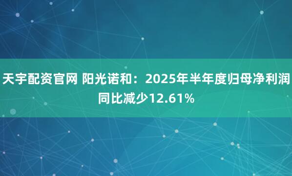 天宇配资官网 阳光诺和：2025年半年度归母净利润同比减少12.61%